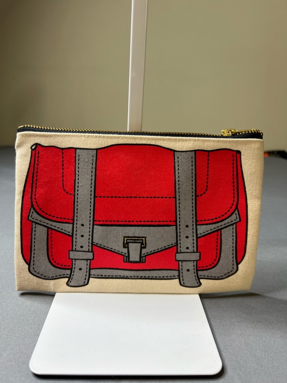 My Other Bag Canvas Satchel Print Zip Pouch Cosmetic Bag Red & Gray